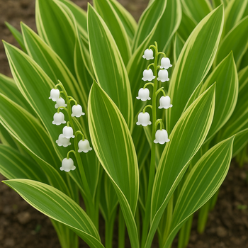 Konwalia majowa paskowane liście biały kwiat wieloletnia do cienia pachnąca